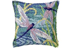 ZUHK DIY Latch Hook Kits,3D Pillow Materials Package Latch Hook Embroidery Kits Cross Stitch Sofa Cushion Cover with Latch Hook Tool fit for Kids and Adults,43x43 cm (Dragonfly) (ZUHK01)