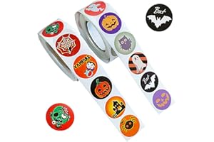 JOAKAUI 1000 PCS Halloween Sealing Stickers, 2 Rolls 25mm Halloween Round Stickers Halloween Party Decorations Halloween Self-Adhesive Stickers for Party Bags Cards Envelop