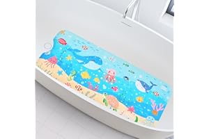 WELTRXE Baby Bath Mat Non Slip Anti Mould, 100x40cm Extra Long Bathtub Mat for Kids, Large Shower Mat for inside bath, Soft Tub Mat with Strong Suction Cups, Cartoon Bathroom Mat, Whale