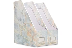 ANZON MORIES Zeitschriftensammler mit goldenem Marmor-Design, 2 Stück, Premium-Dokumenten-Aufbewahrungsbox, Buchkorb, Schreibtisch-Aktenregal, perfekt für Dokumente im A4-Format, Büroordner,