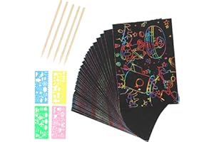LANMOK Scratch Art Bambini,Scratch Art Notes Set Graffiti Colorati Esercitare l'immaginazione dei Bambini cartoleria Penna di Legno Strumenti per Bambini Regalo