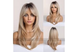 LAYHOU Perücke blond,Perücke Damen 60cm Lange Natürliche synthetische Hochtemperaturfaser-Haarperücke Obere Haarspitzen braun für den täglichen Gebrauch/Verabredungen/Themenpartys