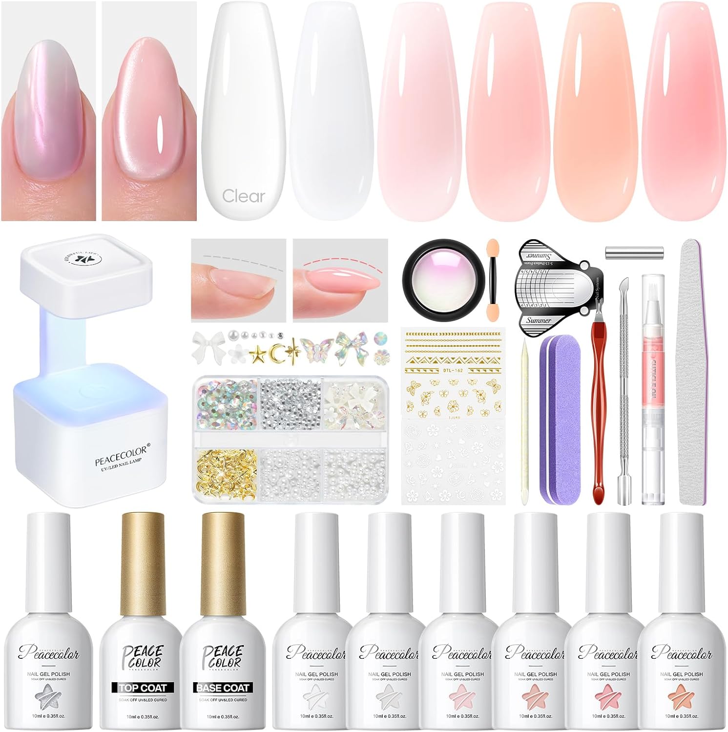 PEACECOLOR Builder Nail Gel con Lampara, Pintauñas Semipermanentes Claro Rosa Blanco Lechoso para Extensión Reconstrucción Decoración de Uñas Base Rubber Nail Art Manicura y Pedicura