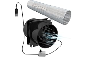 Wedhapy Portable Extractor Fan with 1m Duct Hose USB Adjustable DIY Ventilation Fan Powerful Extractor Fan 5V 2A Brushless Motor Exhaust Fan for Kitchen Bathroom Smoke