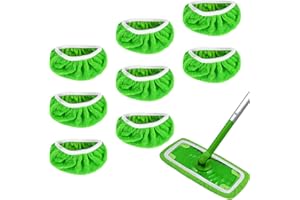leruiyezs 8 Chiffons Réutilisables Microfibre pour Serpillière Sol, Lingettes Compatibles Swiffer Balai et Mop, Nettoyage Sec et Humide, 25,4x11,5 cm pour Bois, Carrelage, Vinyle