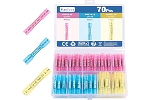 70 Stück Stoßverbinder, Hanibos 22-10 AWG Schrumpfverbinder Quetschverbinder Wasserdicht IP67 Stossverbinder mit Schrumpfschlauch Crimpverbinder Set für Marine, Automobil, Reparatur von Netzkabeln