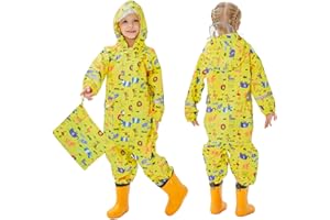 Hovkib Kids Puddle Suit Boys Girls Raincoats All in One Rain Suit Waterproof Coverall Toddler Breathable Muddy Suit Cartoon Rainwear 1-10 Years
