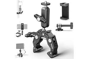 NEEWER Super Clamp con 3" Magic Arm de Doble Cabeza esférica, Cold Shoe, Rosca 1/4", Adaptador Teléfono/Cámara Acción para Trípode de Mesa Barras Gimbal, Compatible con SmallRig GoPro dji, ST83