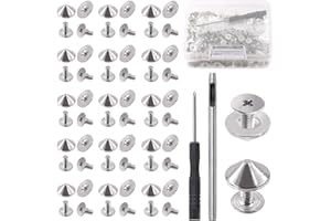 Keadic 202Pcs 10X4.7MM Cone Spikes and Studs with Installation Tools, Silver 4.7MM Height 3/16" Metal Bullet Spikes Screw Back Punk Spike for Shoes Belts Bag Purse Collar Leather Craft