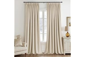 ‎EMEMA EMEMA Samtvorhang mit Kräuselband Beige Samt Gardinen Deko Blickdichte Vorhänge 2er Set, Schöne Dicke und Schwere Wohnzimmer Schlafzimmer Verdunkelung Thermovorhang Samt kräuselband, H245xB140 cm