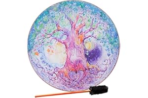 POMUROM Schamanentrommel, 25cm Handtrommel mit Trommelstiel, Handgemachte Schamanische Trommel aus, Rahmentrommel für Spirituelle Musik, Klangheilung, Meditation, Heimdekoration, Schlaginstrumente