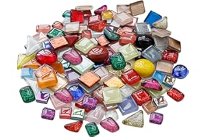 BTMIEY 200 g mieszane kolory kryształowe mozaiki, małe przezroczyste szklane płytki mozaikowe do rękodzieła, łazienki, kuchni, dekoracji wnętrz, projektów artystycznych DIY (nieregularne)