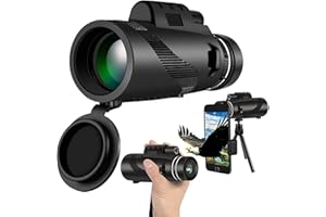 HAYCHE Monoculaire HD 80 x 100 haute puissance pour smartphone, vision nocturne, adaptateur de smartphone, télescope portable avec trépied pour l'observation des oiseaux, la chasse, le camping, les voyages