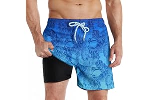 iCKER Swim Shorts Men Swim Trunks 2 in 1 Compression Liner Quick Dry Swimming Board Beach Shorts