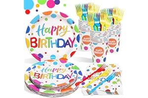 Heboland 125Pcs Piatti Carta Colorati per 25 Ospiti, Stoviglie Colorate Compleanno Arcobaleno Kit Compleanno Bambino Piatti e Bicchieri per Feste di Compleanno per Decorazioni Compleanno Boys Girls