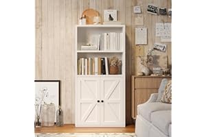 Nordivale Bookcase with Doors 4-Tier White Bookshelf Tall Cabinet and Bookshelves Wide Floor Standing Book Shelf Tall Display Rack Shelves with Storage Unit for Home Office Living Room Bedroom, 1 Pack