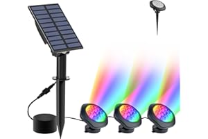 NATPOW Lampes solaires de bassin, RGB Lampe Solaire Sous-marines Éclairage Submersible avec IP68 Étanche, Changement de couleur RGB Spots Solaire pour aquarium, jardin(3 lampes frontales)