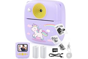 Dhapy Fotocamera istantanea per bambini, 48 MP, con stampa istantanea e scheda TF da 32 G, per bambini 3-12 anni, colore viola