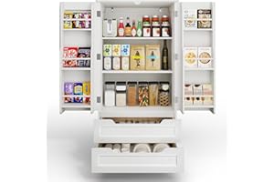 Xbro Credenza Armadio da Cucina con 2 Cassetti e 2 Ante, Mobile da Cucina Indipendente con Ripiani, Altezza 120 cm, Bianco