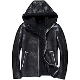 Denny & Dora Winter Original Pelzmantel mit Herren Lederjacke Schaffell Mantel mit Kapuze