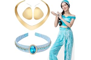Aomig Księżniczka Aladdin zestaw opasek na czoło i akcesoria, 3 sztuki, arabska kostium i naszyjnik, kolczyki, jaśmin, na karnawał