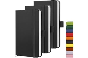 YIEO 3 Pack A6 Notebook, Pocket Notebooks 160 Lined Pages Small Leather Journal Notebook Pocket Size for Women Men Work Office School, Hardback A6 Small Notepad with Pen Holder, 9.5 x 14.5cm-Black