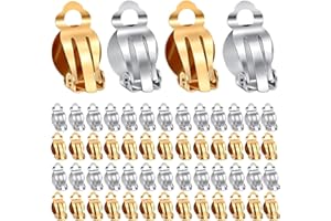 WKRTDY 50 pcs Clip per Orecchini, Vassoio Rotondo, Componenti del Cerchio per l'Orecchio, Rotonde Piattine con Componenti di Impostazione Vuoti per Creare Bijoux Senza Forare il Gioiello