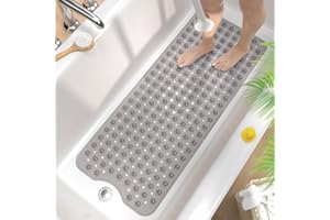 HITSLAM Mata prysznicowa antypoślizgowa, mata łazienkowa do wanny, mata prysznicowa TPE z otworami odpływowymi i przyssawkami, akcesoria łazienkowe, łatwe suszenie, ekologiczna, przezroczysta szara