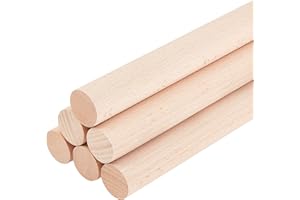 OLYCRAFT 6Pcs Tiges Goujon Bâtons Bois 300x25 mm Bâtons Bois Hêtre Non Fini Goujon Rond Bâtons D'Artisanat Bois pour Projets Bricolage Artisanat Bâtons D'Artisanat Bois Charpentiers