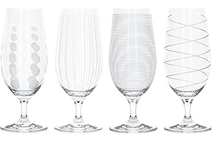 KitchenCraft Mikasa Juego de 4 Vasos Decorativos para Cerveza de Cristal, 460 ml – Efecto Plateado