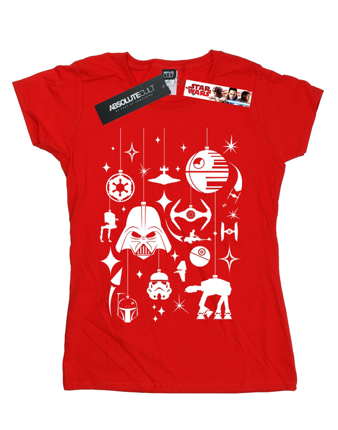 Star-Wars-Damen-Christmas-Decorations-T-Shirt-Small-Rot