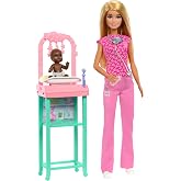 Barbie Kariyer Oyun Setleri - Doktor Bebek &Ccedil;ocuk Doktoru Barbie, sarışın bebek, 1 bebek fig&uuml;r&uuml;, mobilya ve aksesuarlar JCR72