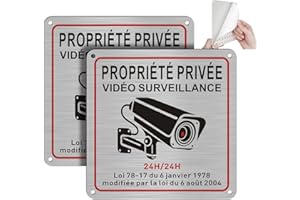DAOUZL Panneau Camera Surveillance, Propriété Privée sous Surveillance Vidéo, Vidéo Surveillance Panneau 15x 15cm, Intérieur/Extérieur, Aluminium, avec Autocollant et Trous Pré-percés (2) SJA270