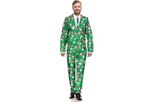 BLUE PLANET FANCY DRESS Men’s Novelty Christmas Suit Festive Pattern Matching Blazer Jacket Tie and Trousers Funny Ugly Christmas Costume Outfit