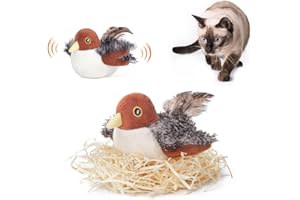 Potaroma Katzenspielzeug – Flatternder Spatz, realistische Zwitscherlaute, wiederaufladbar, berührungsaktiviert, interaktives Spielzeug mit Katzenminze für alle Katzenrassen, 10,2 cm