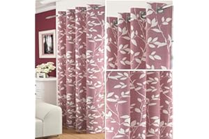 Amania Trading Ltd 1 x LAURAL Leaf Floral Voile Net Curtain Eyelet Single Panel BLUSH 48" (122cm) Drop