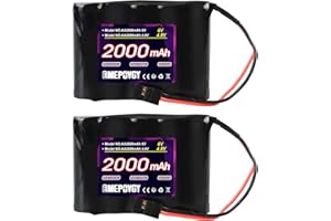 EMEPOVGY 2 Packs NiMH Receiver RX Battery 6V 2000mAh with Hitec/BBL2 Connector Rechargeable High Capacity Battery Pack for RC Receivers Car Aircrafts