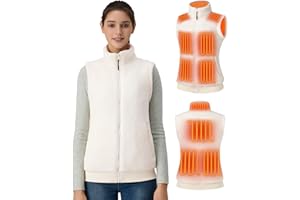 Topdot Polaire Gilet Chauffant Femme Avec Batterie 16000 mAh Incluse,10 Zones de Veste Chauffante,Gilet Chauffant Electrique Avec 3 TempéRatures RéGlables Pour Le Travail En ExtéRieur,Ski