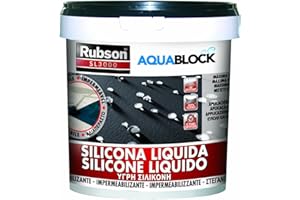 Rubson Aquablock Silicone Liquido SL3000, Facile e Sicuro da Usare, per Impermeabilizzazione e Riparazione di Tetti e Coperture Piani e Inclinati, Guaine, Fioriere, Nero, Secchio 5kg