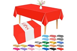 PLULON 15Pcs Red Tablecloth Plastic Table Cover 137 x 274cm Rectangle Table Cloth for Graduation Wedding Birthday Christmas Party Home Kitchen Dining Table Decorations