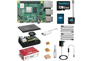 OpenSourz Raspberry Pi 4 Modèle B 8Go RAM avec 128Go Carte SD, Boîtier PC/ABS, Dissipateur Thermique, Ventilateur de Refroidissement, Câble HDMI, Alimentation USB-C 5V/3A avec Interrupteur