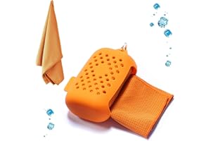 EasyULT Cooling Towel, 100x30 cm Ice Towel for Neck, Soft Breathable Chilly Towel, Quick Dry Fitness Towel for Instant Relief, Stay Cool for Yoga, Golf, Gym, Camping, with Silicone Case-Orange