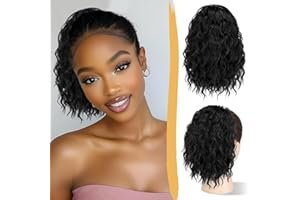 RUWISS Extension de Queue de Cheval Postiche Queue de Cheval Noir Bouclée Ondulée 30cm Ponytail de Cheveux à Cordon Naturel Synthétique pour Femmes