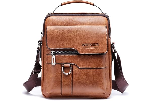 Hjkiopc Sacoche Bandoulière Cuir Sacoche Homme Sacs à Bandoulière Vintage Shoulder Bag Business Cartable Besace pour Portable pour Voyage, Randonnée et Travailler (Brun-1)