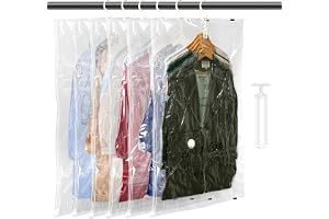 Gucass 6-pack Vakuumpåse för kläder, 110 x 70 cm Vakuumpåse hängande, Vakuumpåse för kläder med pump, Spar plats garderobsorg