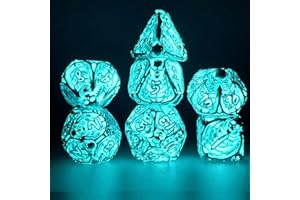 NAVESO Set de Cubes Polyédriques, 7 Pièces Cubes Squelettes Fluorescents, Dice pour DND, Cubes Polyèdres Double Couleur, Cubes de Jeu Coloré pour Donjons et Dragons D&D Jeux de Rôle sur Table