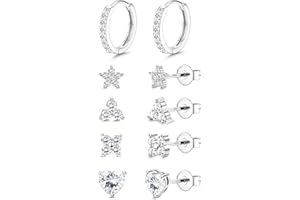 JeweBella 5 Paia Orecchini Donna Argento Anallergici Orecchini Oro Placcato Orecchini Cerchio Set Orecchini Donna Argento 925 Ago Fiore Cuore per Orecchini Donna Bambina Multicolore Set di Orecchini