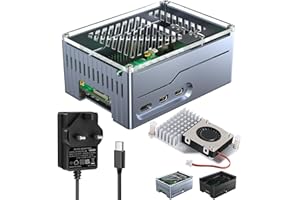 Miuzei Metal Case for Raspberry Pi 5 Support SSD PCIe M.2 NVMe Hat Key-M Shield Top X1001/X1000/X1003 Case for Raspberry Pi 5 4GB/8GB with Official Active Cooler 5.1V 5A Power Supply 27W