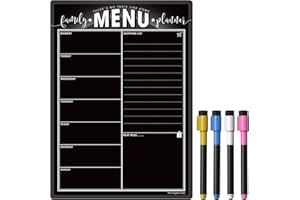THE MAGNET SHOP Planificador semanal de menú familiar TMS A4 | Planificador de comidas de borrado en seco, tabla negra y lista de compras para tu hogar, cocina, nevera, con 8 bolígrafos de tiza líquida (pizarra