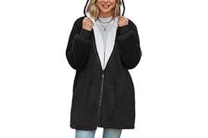 TOMEEK Giacca in Pile con Cappuccio Lungo da Donna Oversize Manica Lunga Soffice Cappotto in Peluche Caldo Giacca in Pile Teddy Giacca Invernale con Cappuccio Capispalla Cardigan